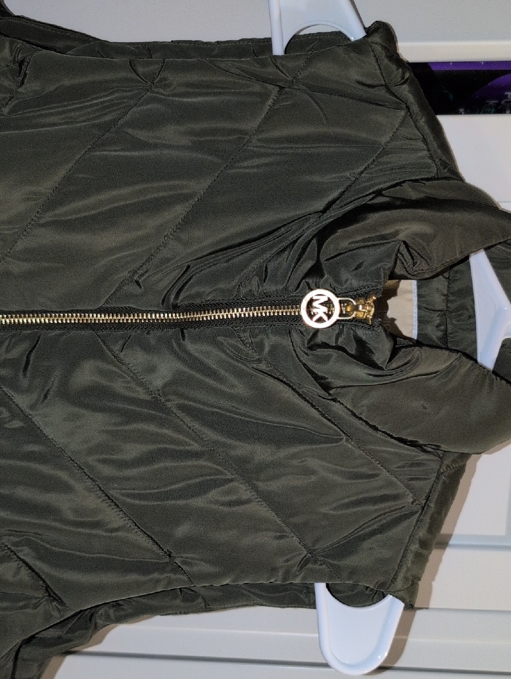 Michael Kors Quilted Olive Green Puffer Vest with Gold-Tone Zipper